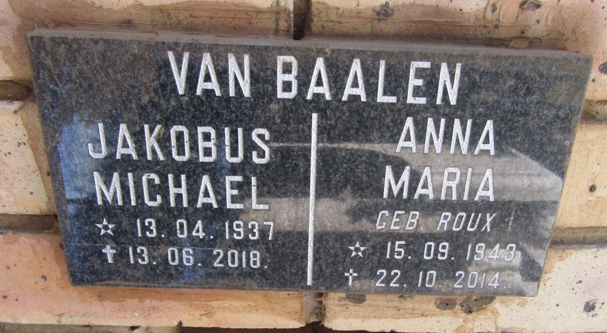 BAALEN Jakobus Michael, van 1937-2018 &amp; Anna Maria ROUX 1943-2014