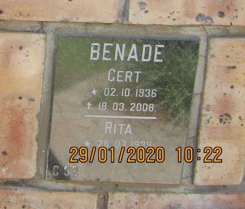 BENADE Gert 1936-2008 &amp; Rita 1939-