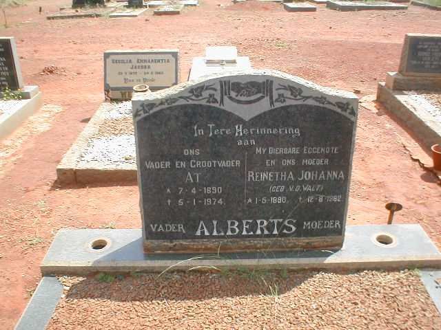 ALBERTS A.T. 1890-1974 &amp; Reinetha Johanna V.D. WALT 1890-1982