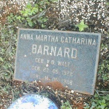 BARNARD Anna Martha Catharina geb. V. D. WALT 1922-1988