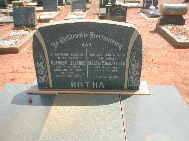 BOTHA Alfonso Jacobus 1890-1960 &amp; Maria Magdaletta 1888-1970