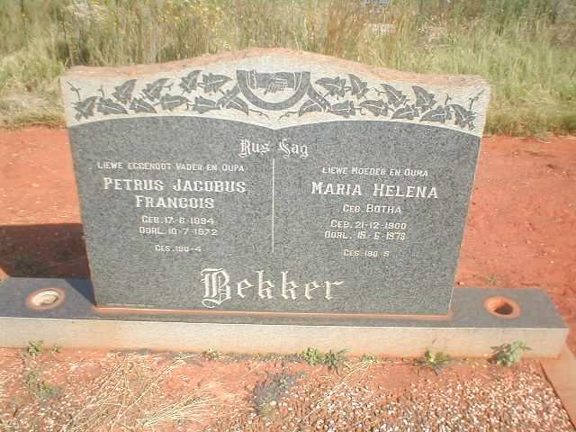 BEKKER Petrus Jacobus Francois 1894-1972 &amp; Maria Helena BOTHA 1900-1978