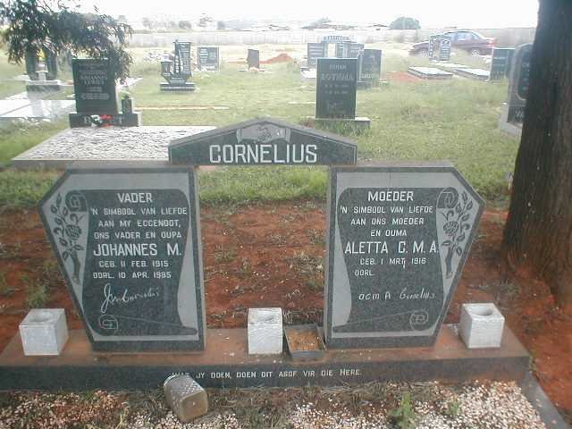 CORNELIUS Johannes M. 1915-1985 &amp; Aletta C. M. A. 1916-