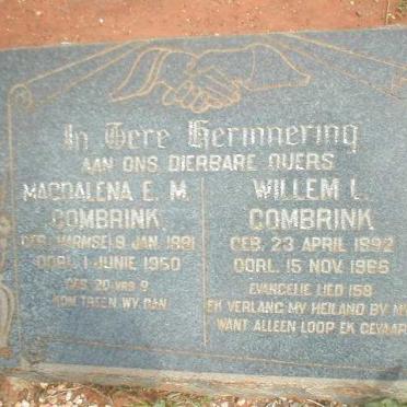 COMBRINK Willem L. 1892-1966 &amp; Magdalena E. M. HARMSE 1891-1950