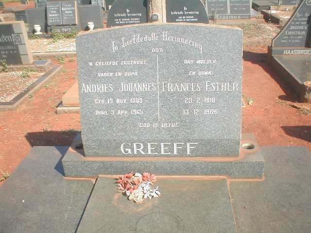 GREEFF Andries Johannes 1889-1965 &amp; Frances Esther 1891-1969