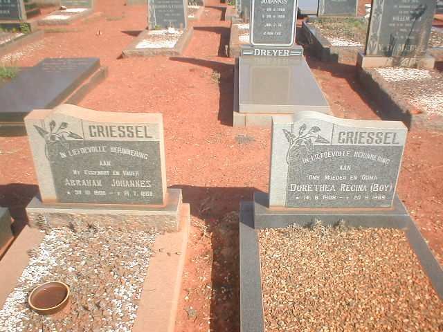 GRIESSEL Abraham Johannes 1908-1968 &amp; Dorethea Regina BOY 1908-1989
