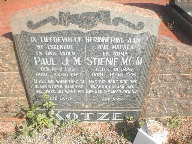 KOTZE Paul J.M. 1913-1967 &amp; Stienie M.C.M. 1920-1995