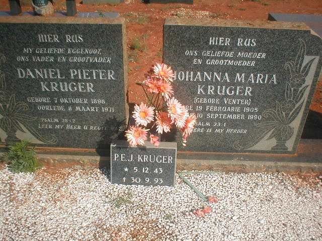 KRUGER Daniel Pieter 1898-1971 &amp; Johanna Maria VENTER 1905-1990 :: KRUGER P.E.J. 1943-1993