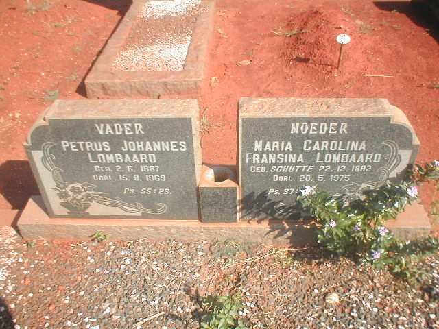 LOMBARD Petrus Johannes 1887-1969 &amp; Maria Carolina Fransina SCHUTTE 1892-1975