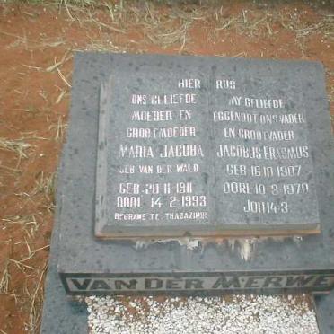 MERWE Jacobus Erasmus, van der 1907-1970 &amp; Maria Jacoba VAN DER WALD 1911-1993