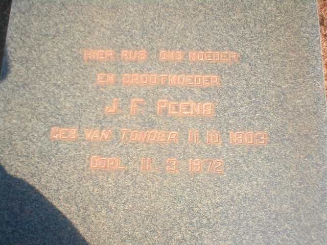 PEENS J.F. nee VAN TONDER 1903-1972