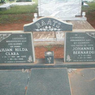 RAATS Johannes Bernardus 1913-1985 &amp; Lilian Hilda Clara MC GEE 1917-1988