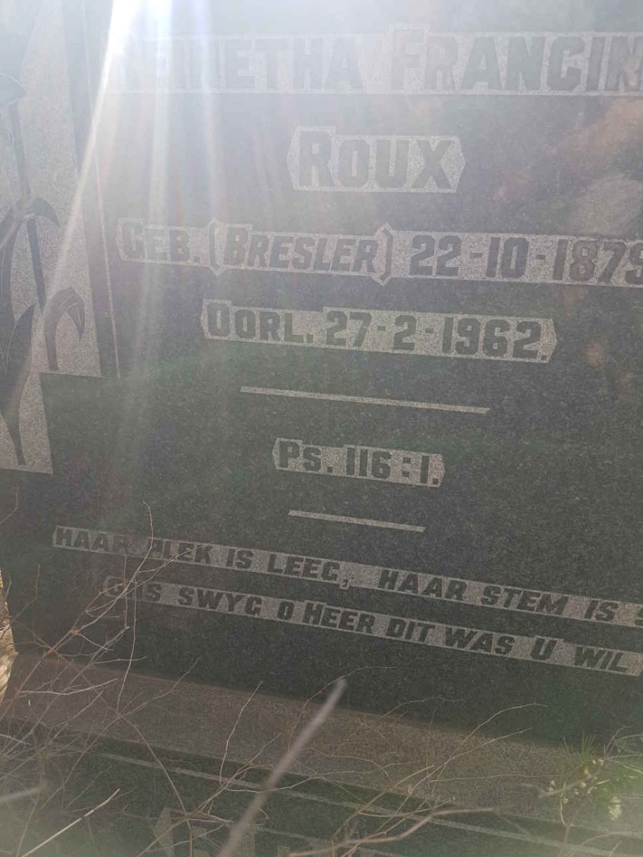 ROUX Reinetha Francina nee BRESLER 1879-1962