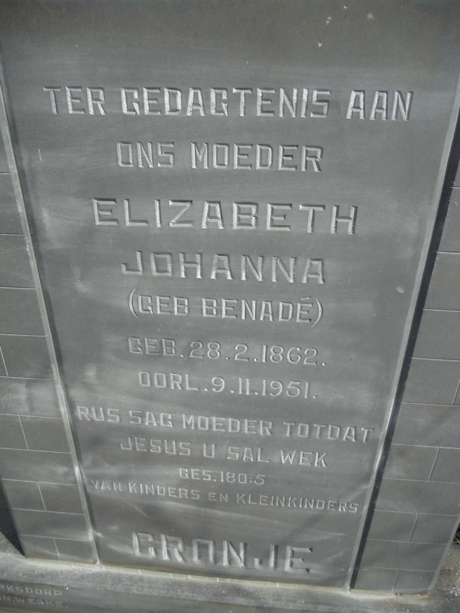CRONJE Elizabeth Johanna nee BENADE 1862-1951