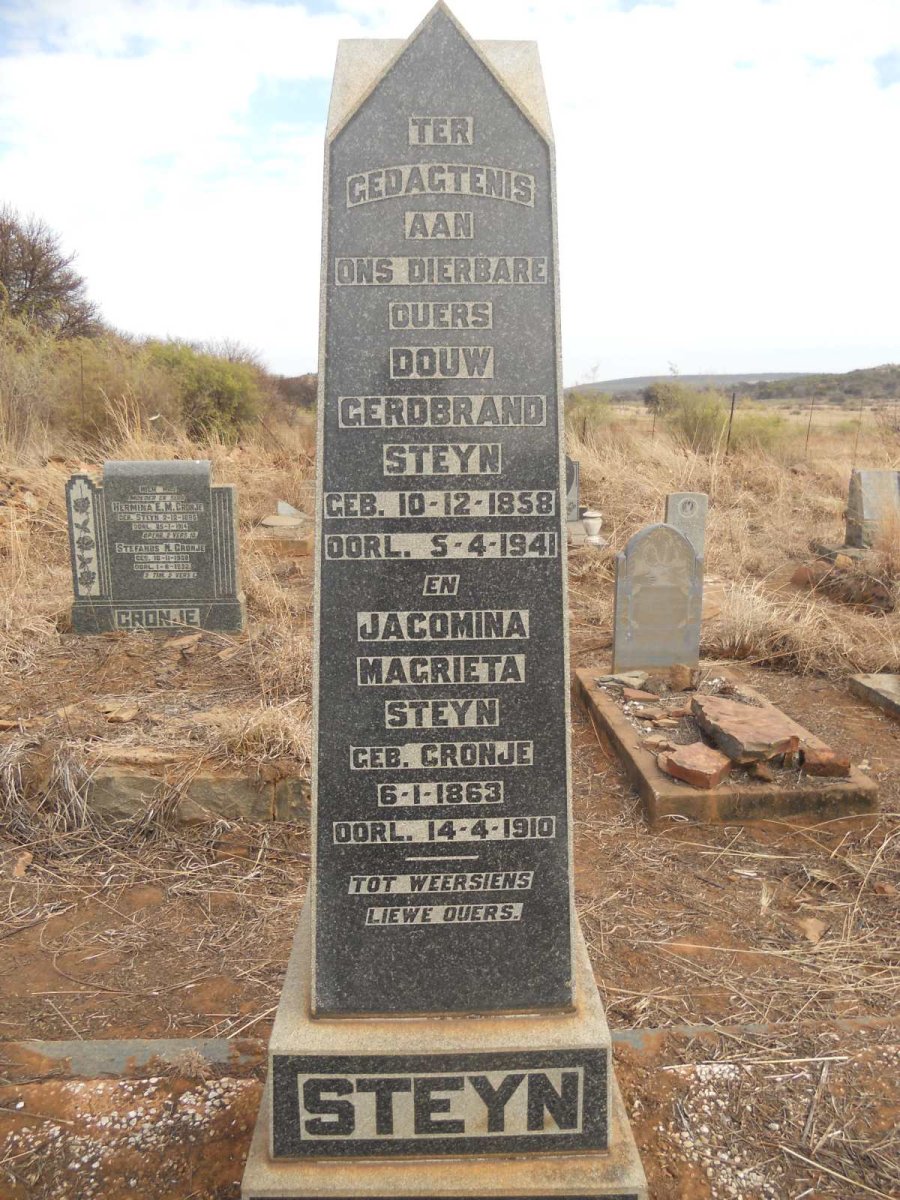STEYN Douw Gerdbrand 1858-1941 &amp; Jacomina Magrieta CRONJE 1863-1910
