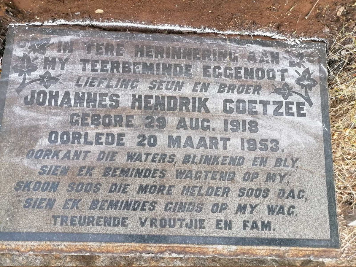 COETZEE Johannes Hendrik 1918-1953