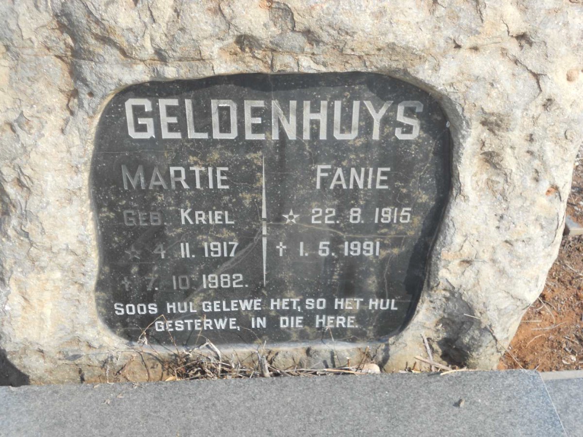 GELDENHUYS Fanie 1915-1991 &amp; Martie KRIEL 1917-1982