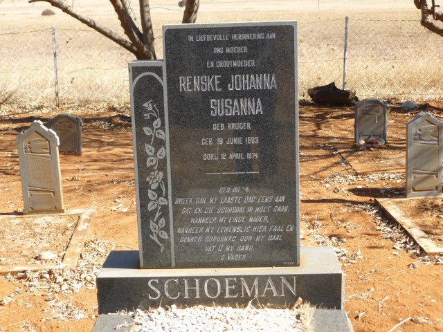 SCHOEMAN Renske Johanna Susanna nee KRUGER 1893-1974