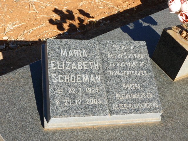 SCHOEMAN Jacobus Cornelius 1919-1974 &amp; Maria Elizabeth 1927-2003