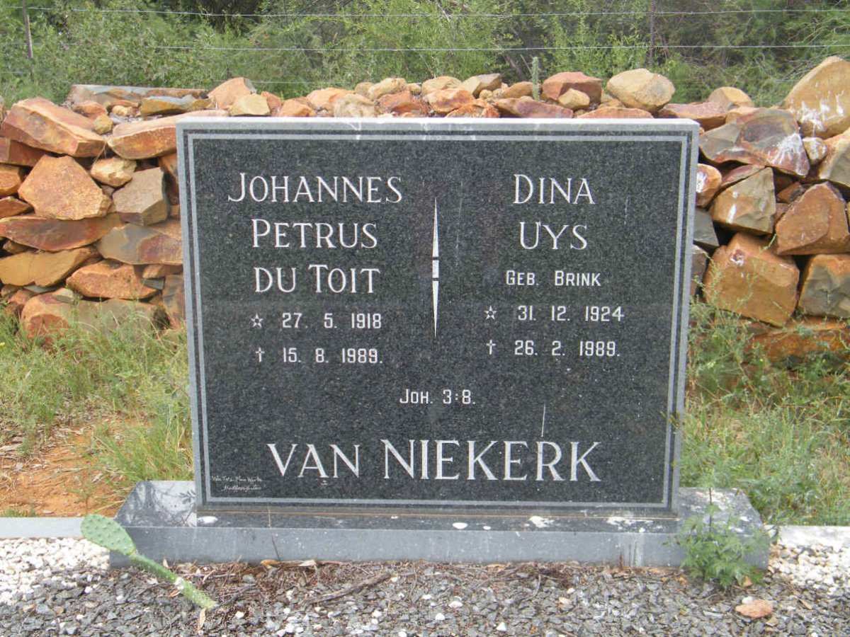 NIEKERK Johannes Petrus Du Toit, van 1918-1989 &amp; Dina Uys BRINK 1924-1989