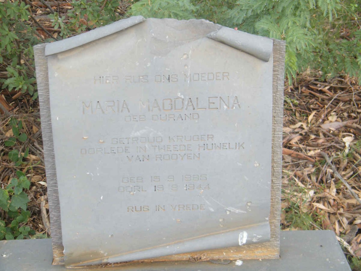 ROOYEN Maria Magdalena, van formerly KRUGER nee DURAND 1885-1944