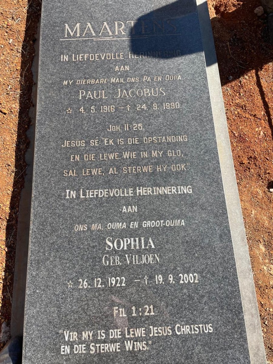 MAARTENS Paul Jacobus 1916-1990 & Sophia VILJOEN 1922-2002