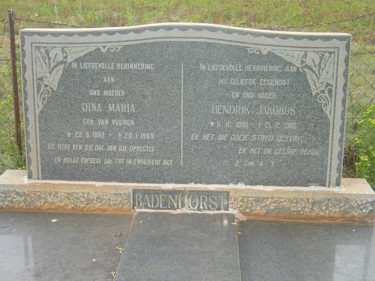 BADENHORST Hendrik Jacobus 1880-1965 &amp; Dina Maria VAN VUUREN 1882-1969