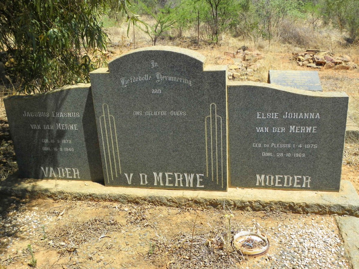 MERWE Jacobus Erasmus, van der 1873-1940 &amp; Elsie Johanna DU PLESSIS 1875-1963