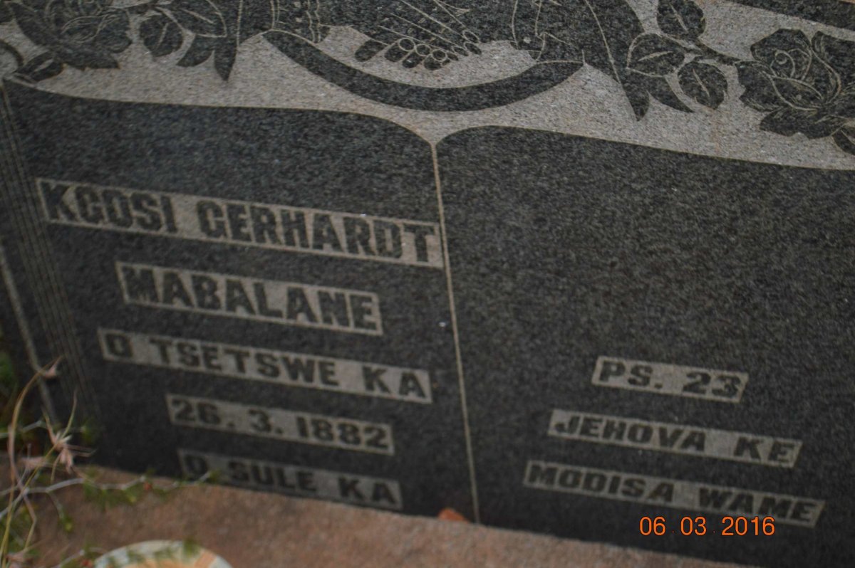 MABALANE Kgosi Gerhardt 1882-1918