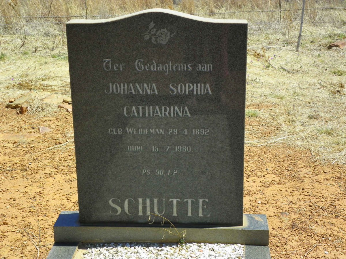 SCHUTTE Johanna Sophia Catharina nee WEIDEMAN 1892-1980