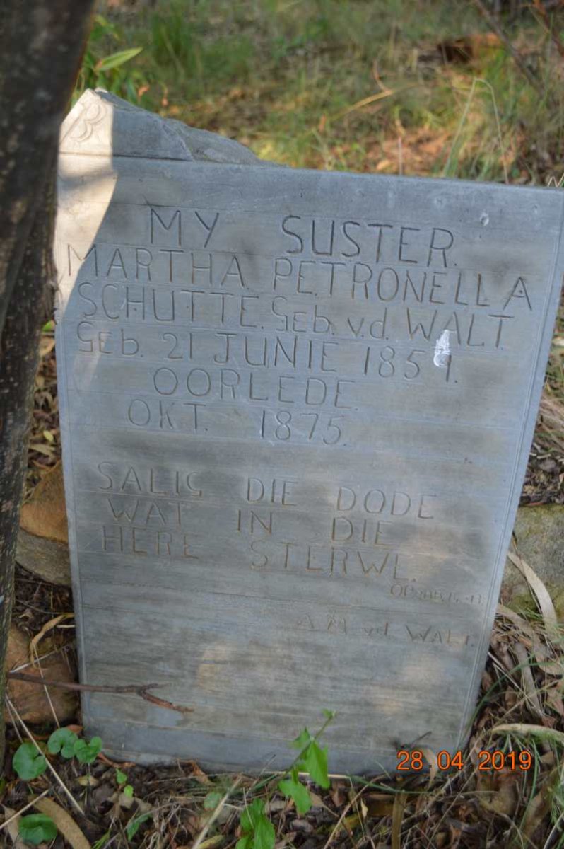 SCHUTTE Martha Petronella nee V.D. WALT 1859-1875