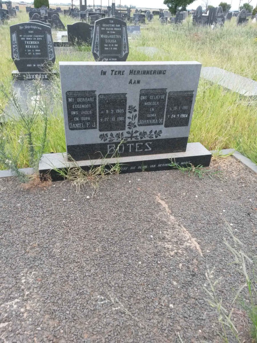 BOTES Daniel F.J. 1905-1981 &amp; Johanna M. 1911-1984