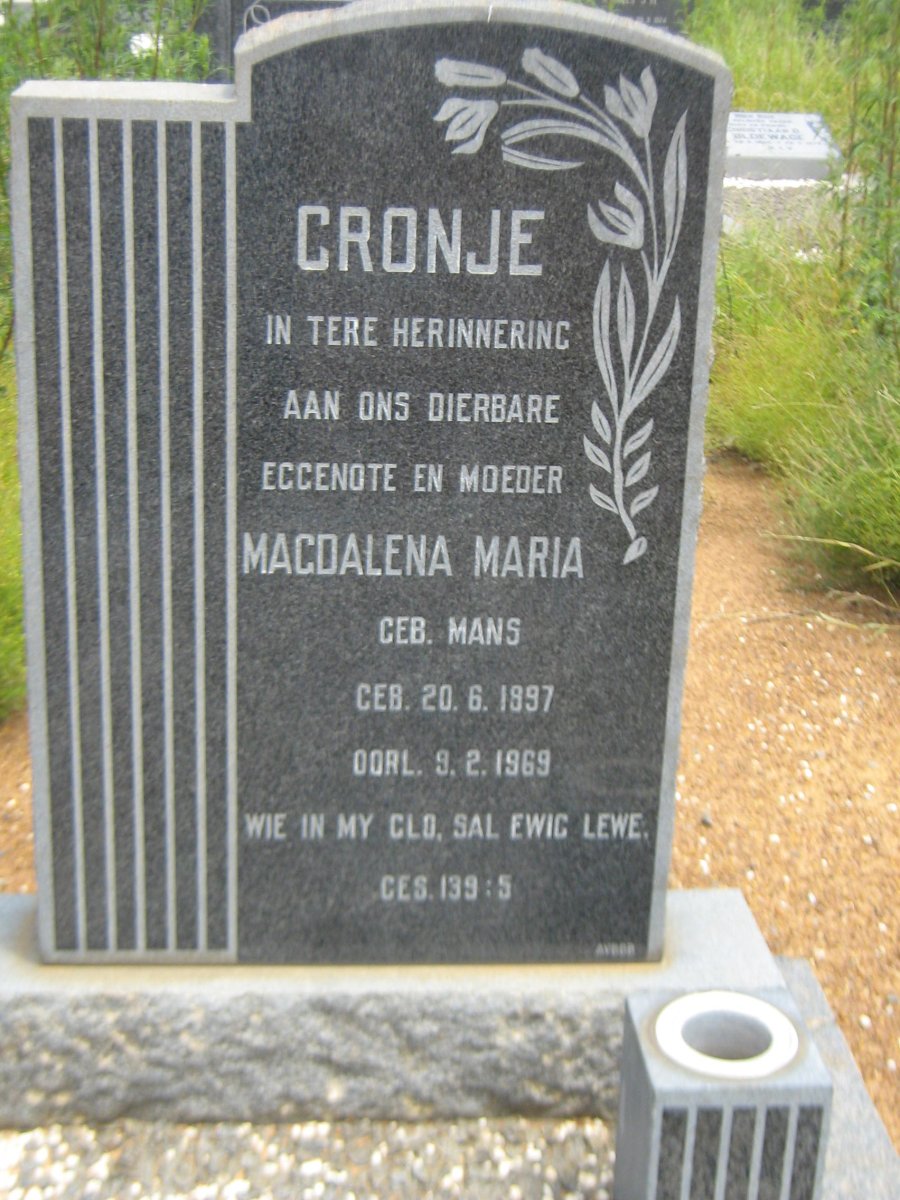 CRONJE Magdalena Maria nee MANS 1897-1969