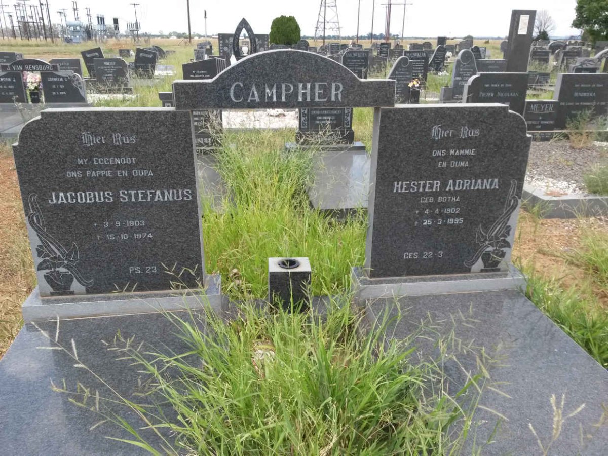 CAMPHER Jacobus Stefanus 1903-1974 &amp; Hester Adriana BOTHA 1902-1995