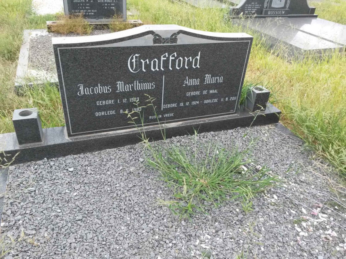 CRAFFORD Jacobus Marthinus 1923-1983 &amp; Anna Maria DE WAAL 1924-2011