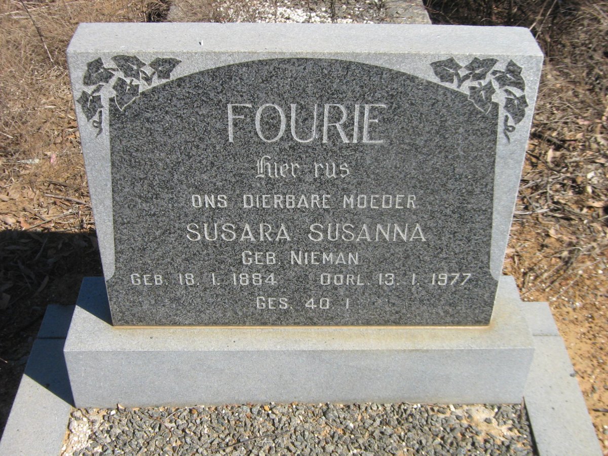 FOURIE Susara Susanna nee NIEMAN 1884-1977