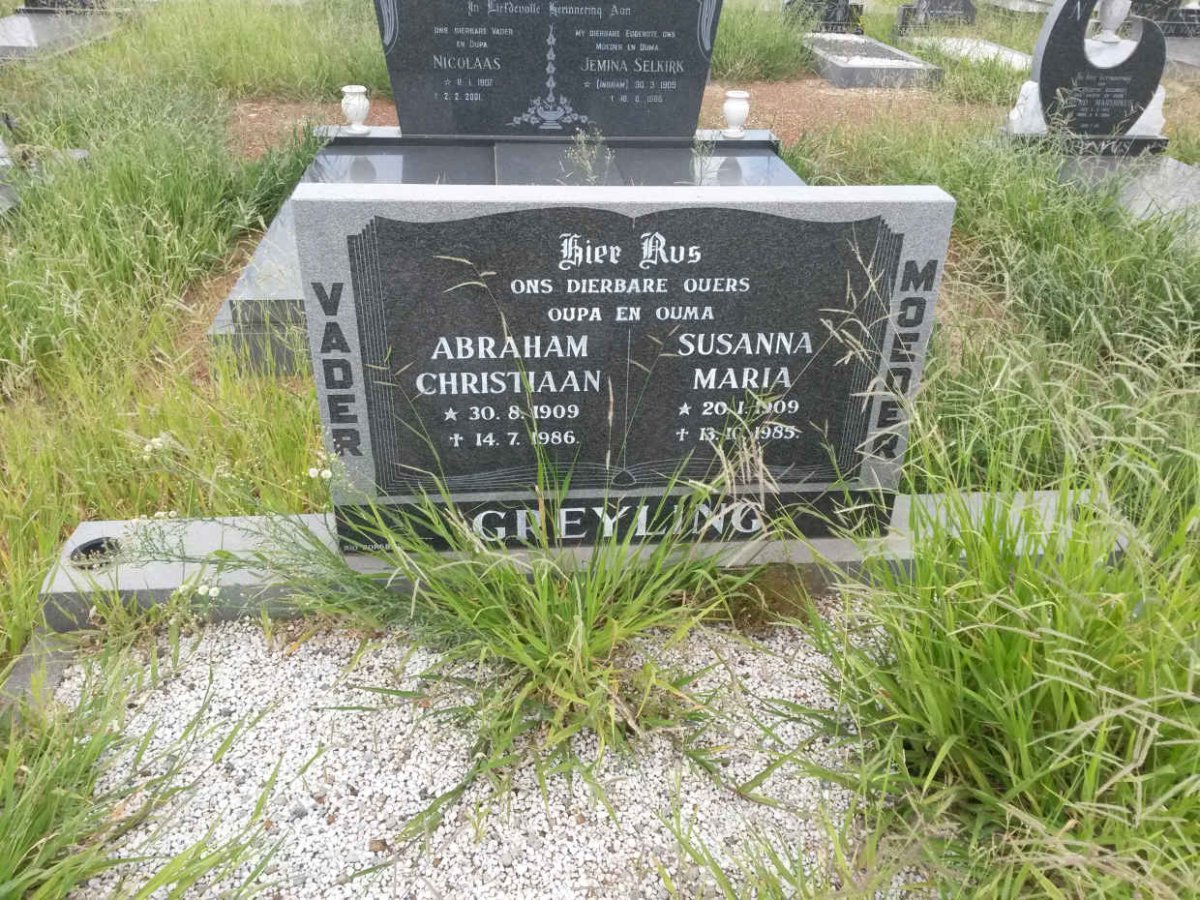 GREYLING Abraham Christiaan 1909-1986 &amp; Susanna Maria 1909-1985