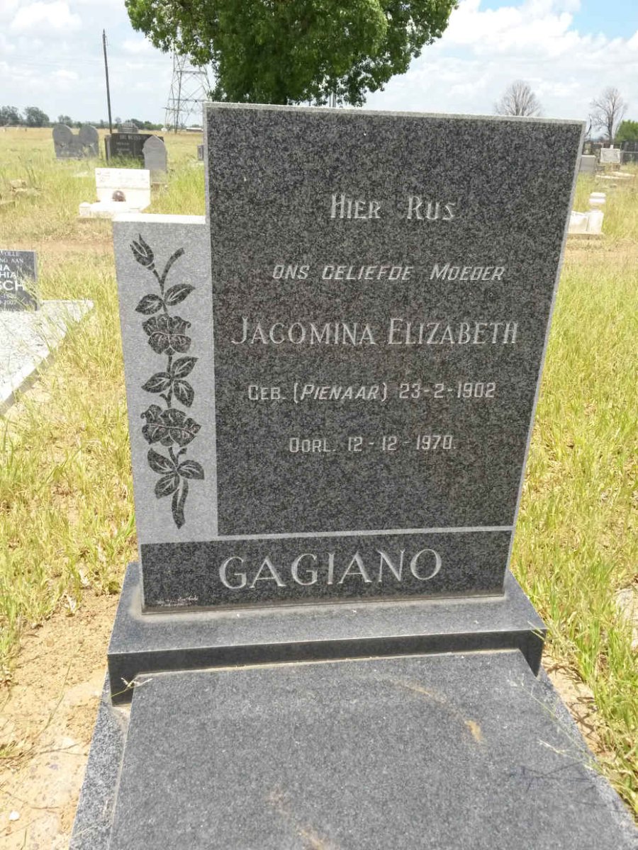 GAGIANO Jacomina Elizabeth nee PIENAAR 1902-1970