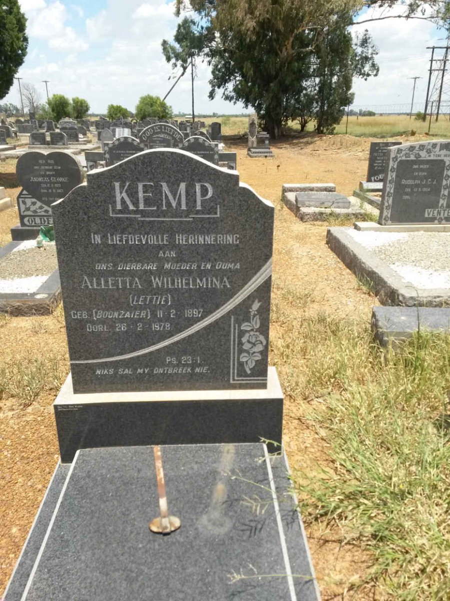 KEMP Alletta Wilhelmina nee BOONZAIER 1897-1978