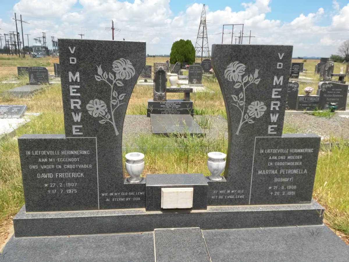 MERWE David Frederick, v.d. 1907-1975 &amp; Martha Petronella BOSHOFF 1908-1991