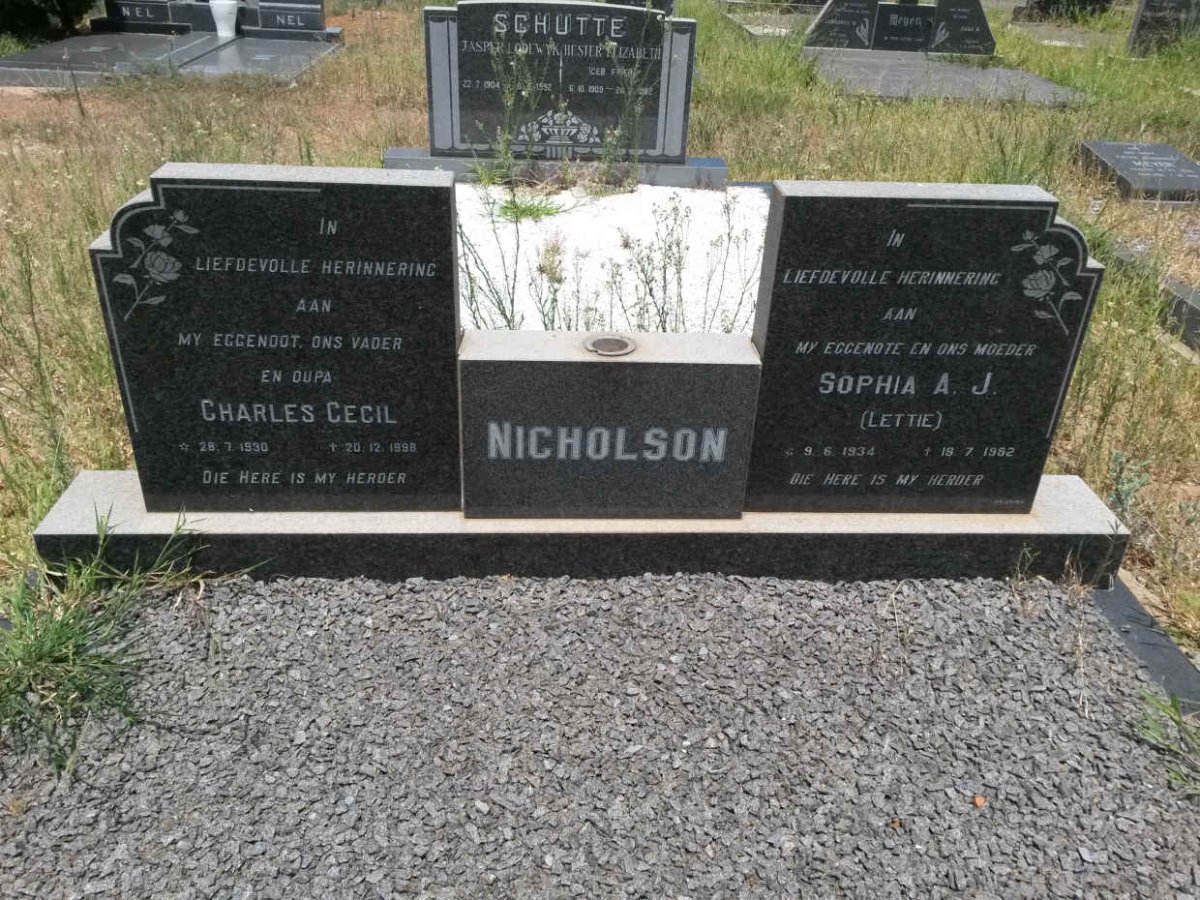 NICHOLSON Charles Cecil 1930-1998 &amp; Sophia A.J. 1934-1982