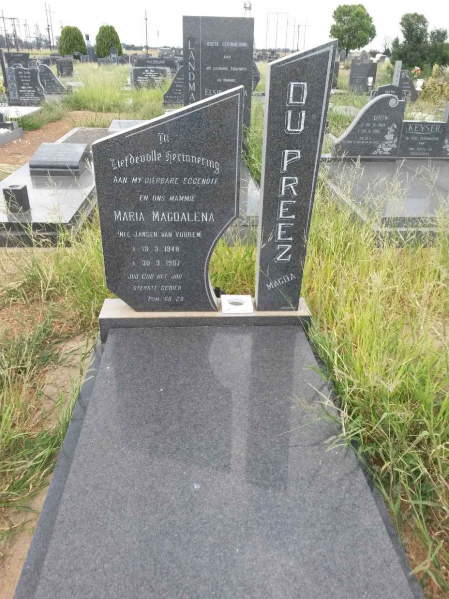 PREEZ Maria Magdalena, du nee JANSEN VAN VUUREN 1948-1987