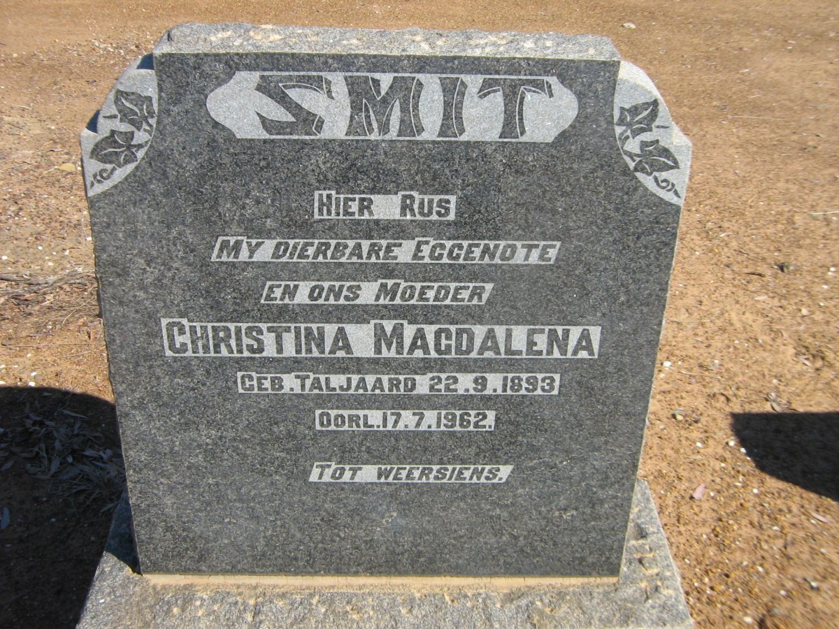 SMIT Christina Magdalena nee TALJAARD 1893-1962