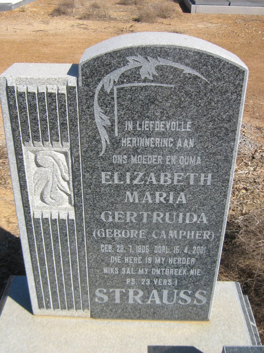 STRAUSS Elizabeth Maria Gertruida nee CAMPHER 1905-2001