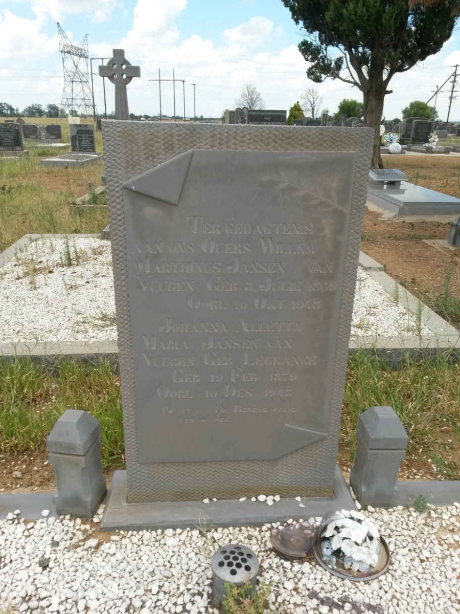 VUUREN Willem Marthinus, Jansen van 1869-1943 &amp; Johanna Aletta Maria LE GRANGE 1879-1943