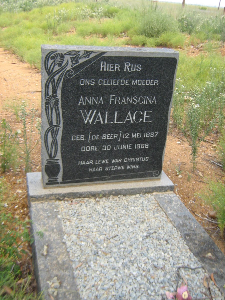WALLACE Anna Franscina nee DE BEER 1887-1968