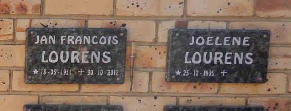 LOURENS Jan Francois 1931-2012 &amp; Joelene 1935-