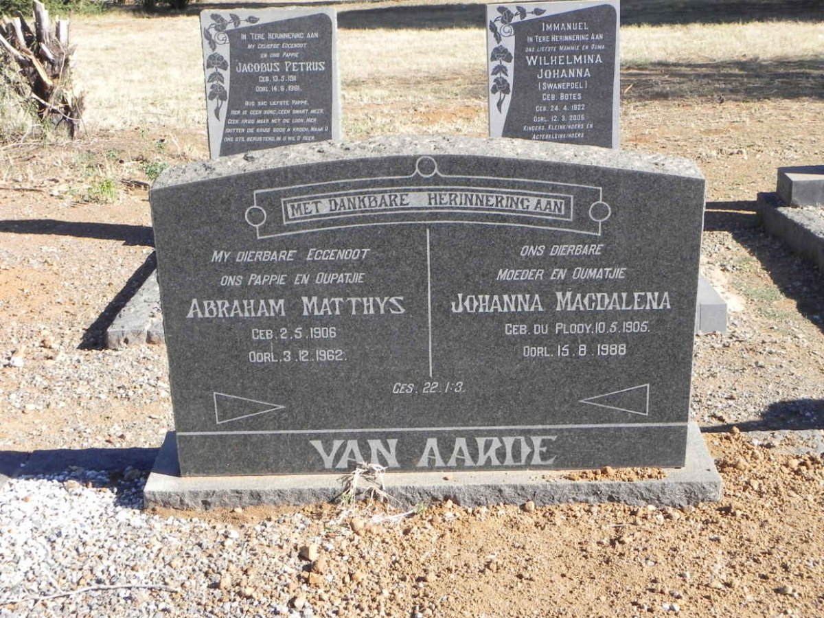 AARDE Abraham Matthys, van 1906-1962 &amp; Johanna Magdalena DU PLOOY 1905-1988