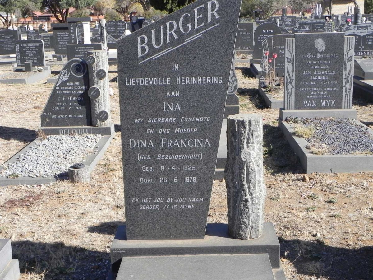 BURGER Dina Francina nee BEZUIDENHOUT 1925-1978