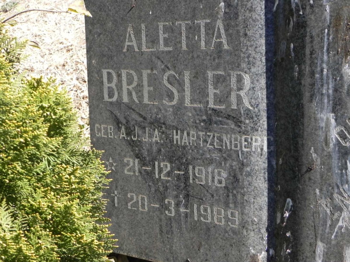 BRESLER A.J.J.A. nee HARTZENBERG 1916-1989